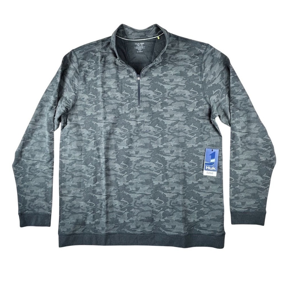 Huk x tasc Men's 1/4 Zip Pullover Sweater Gray Camo Mock Neck Size XL